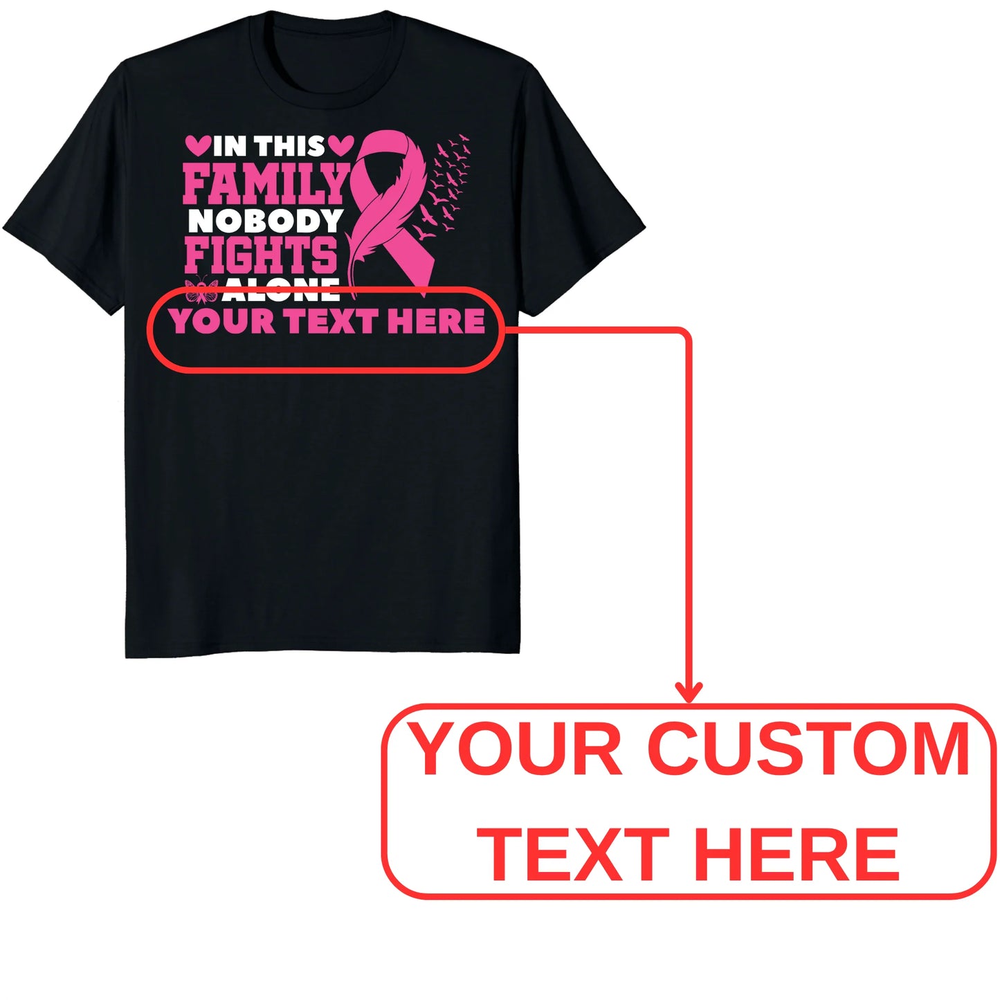 Custom In This Family Nobody Fights Alone Shirt, Personalized Breast Cancer Support Tee