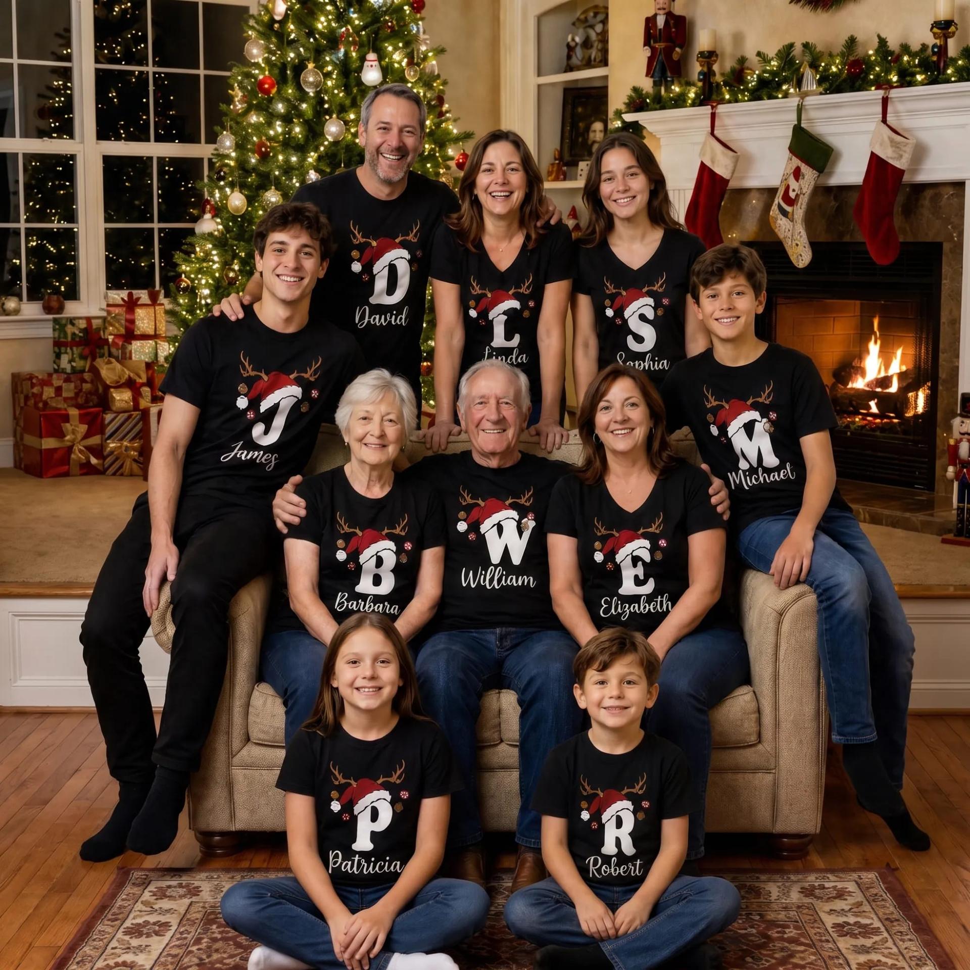 Personalized Christmas Initial Shirt with Custom Name Monogram Xmas Tee (Design 3) — photo 1 of 8