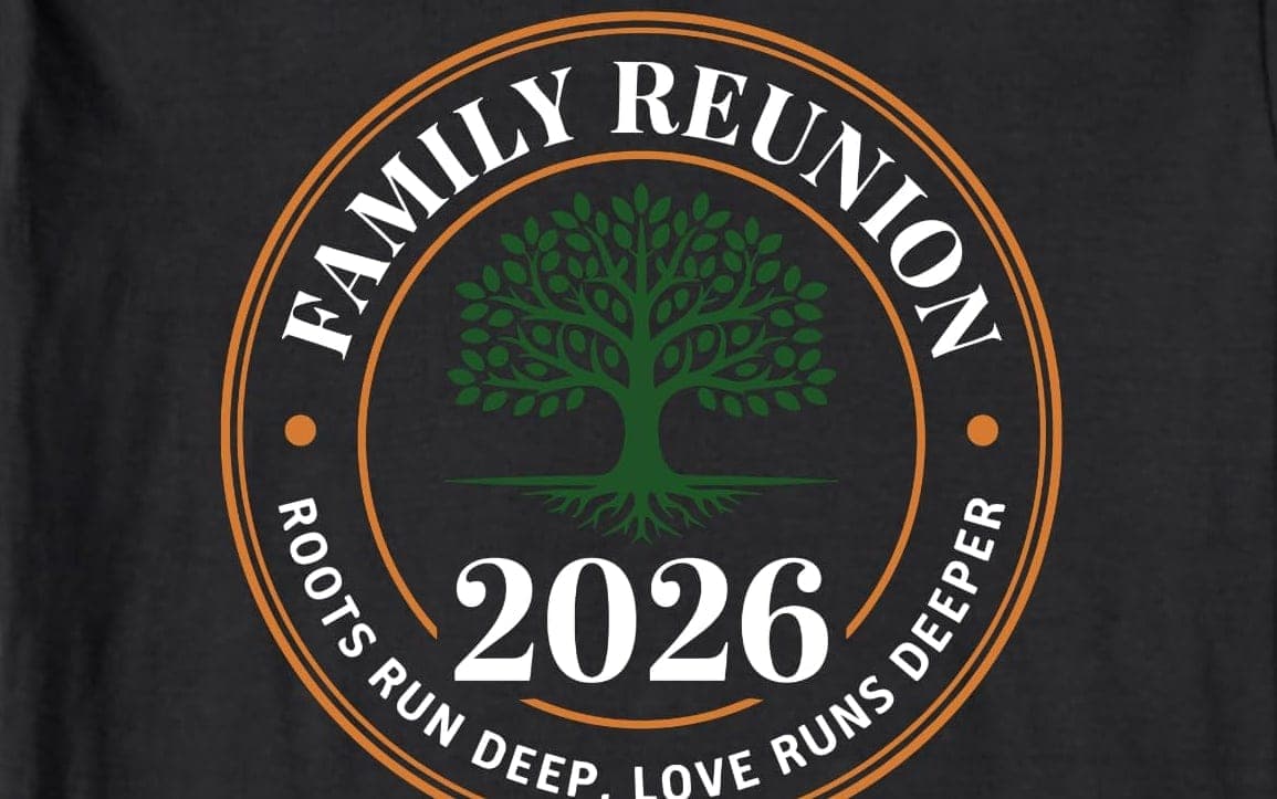 A black Family Reunion 2026 shirt with a family tree