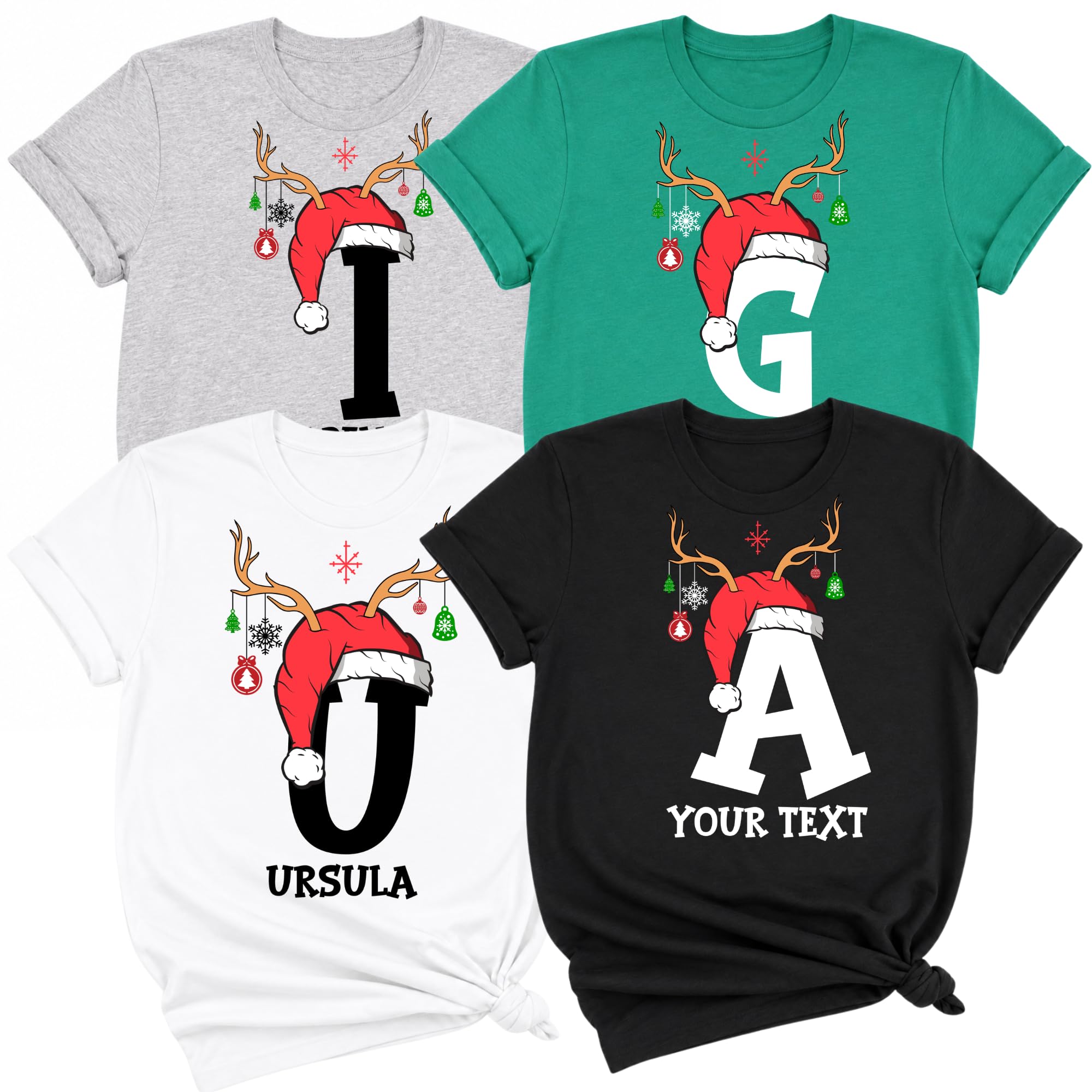 Personalized Christmas Initial Shirt with Custom Name Monogram Xmas Tee (Design 2) — photo 1 of 6