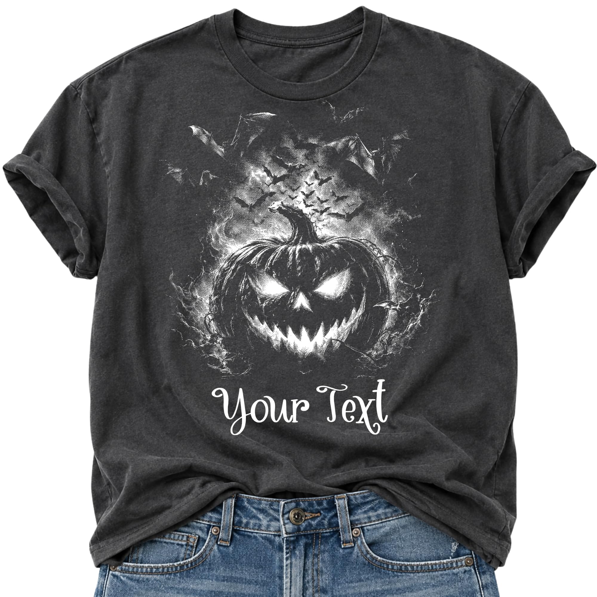 Personalized Jack O Lantern Shirt Custom Dark Halloween Pumpkin Tee — photo 1 of 7