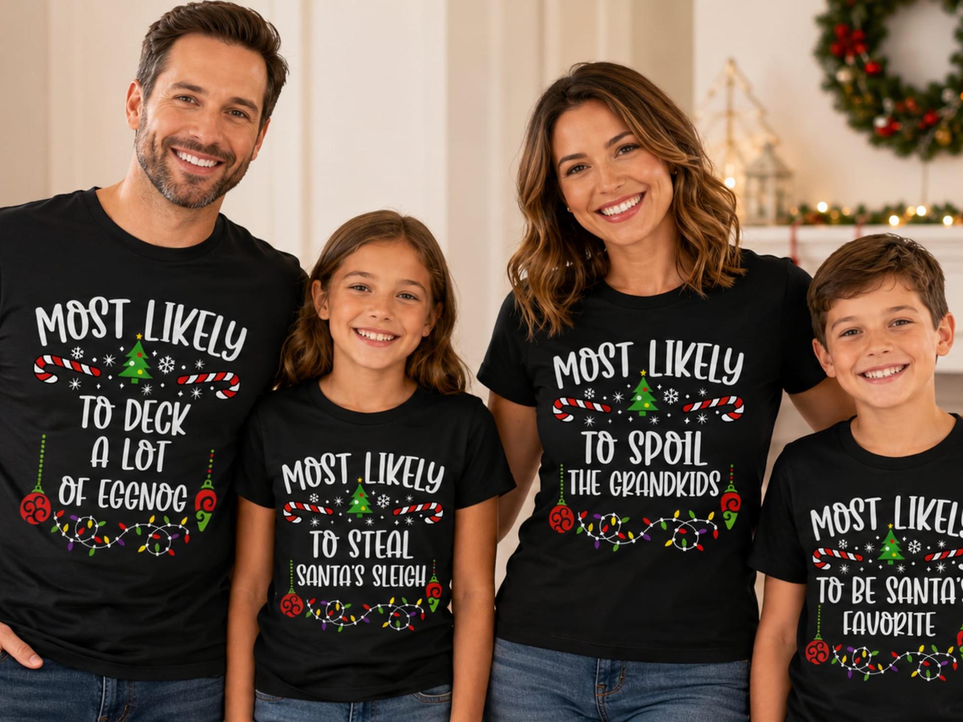 Custom 175 Quotes Most Likely To Christmas Family Matching Funny Xmas Shirt — photo 1 of 8