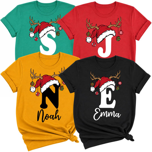 Custom Christmas Initial Family Matching Shirts, Xmas Funny Monogram Outfits