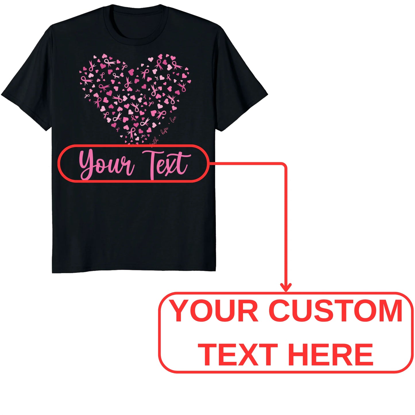 Custom Breast Cancer Support Heart Shirt, Personalized Pink Ribbon Team Tee