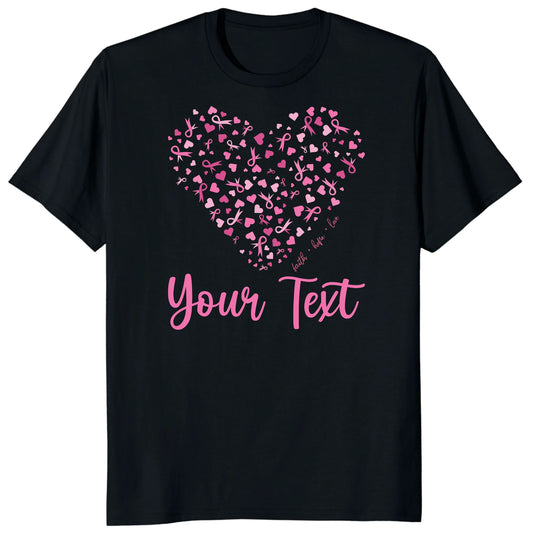 Custom Breast Cancer Support Heart Shirt, Personalized Pink Ribbon Team Tee