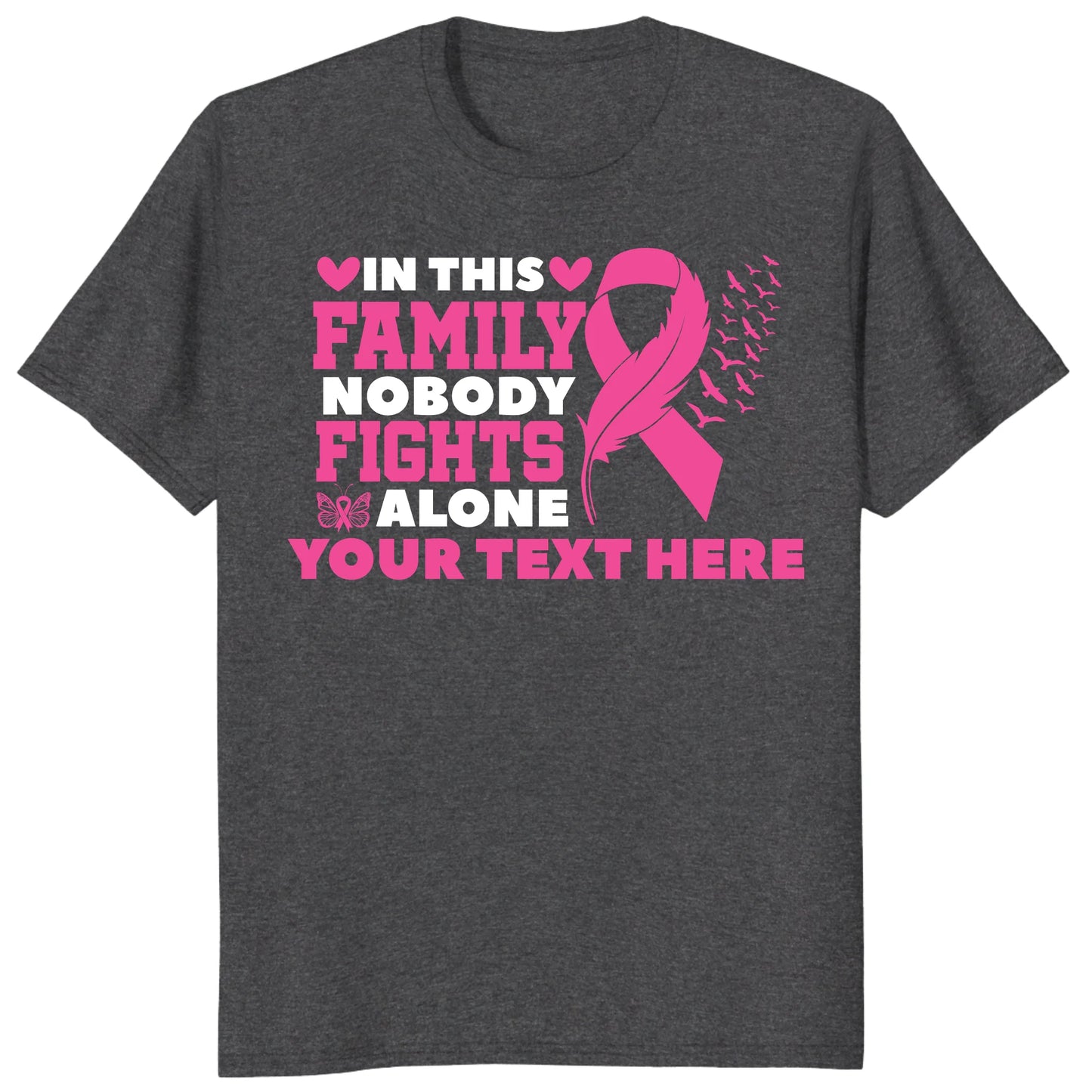Custom In This Family Nobody Fights Alone Shirt, Personalized Breast Cancer Support Tee