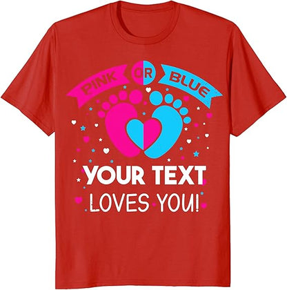 Custom Pink or Blue Gender Reveal Party T-Shirts, Personalized Family Matching Gender Fun Shirts, Daddy Mommy Loves You Tee