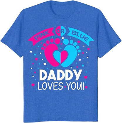 Custom Pink or Blue Gender Reveal Party T-Shirts, Personalized Family Matching Gender Fun Shirts, Daddy Mommy Loves You Tee
