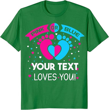Custom Pink or Blue Gender Reveal Party T-Shirts, Personalized Family Matching Gender Fun Shirts, Daddy Mommy Loves You Tee