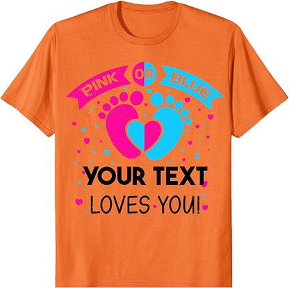 Custom Pink or Blue Gender Reveal Party T-Shirts, Personalized Family Matching Gender Fun Shirts, Daddy Mommy Loves You Tee