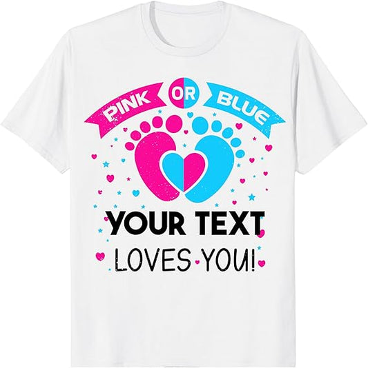 Custom Pink or Blue Gender Reveal Party T-Shirts, Personalized Family Matching Gender Fun Shirts, Daddy Mommy Loves You Tee